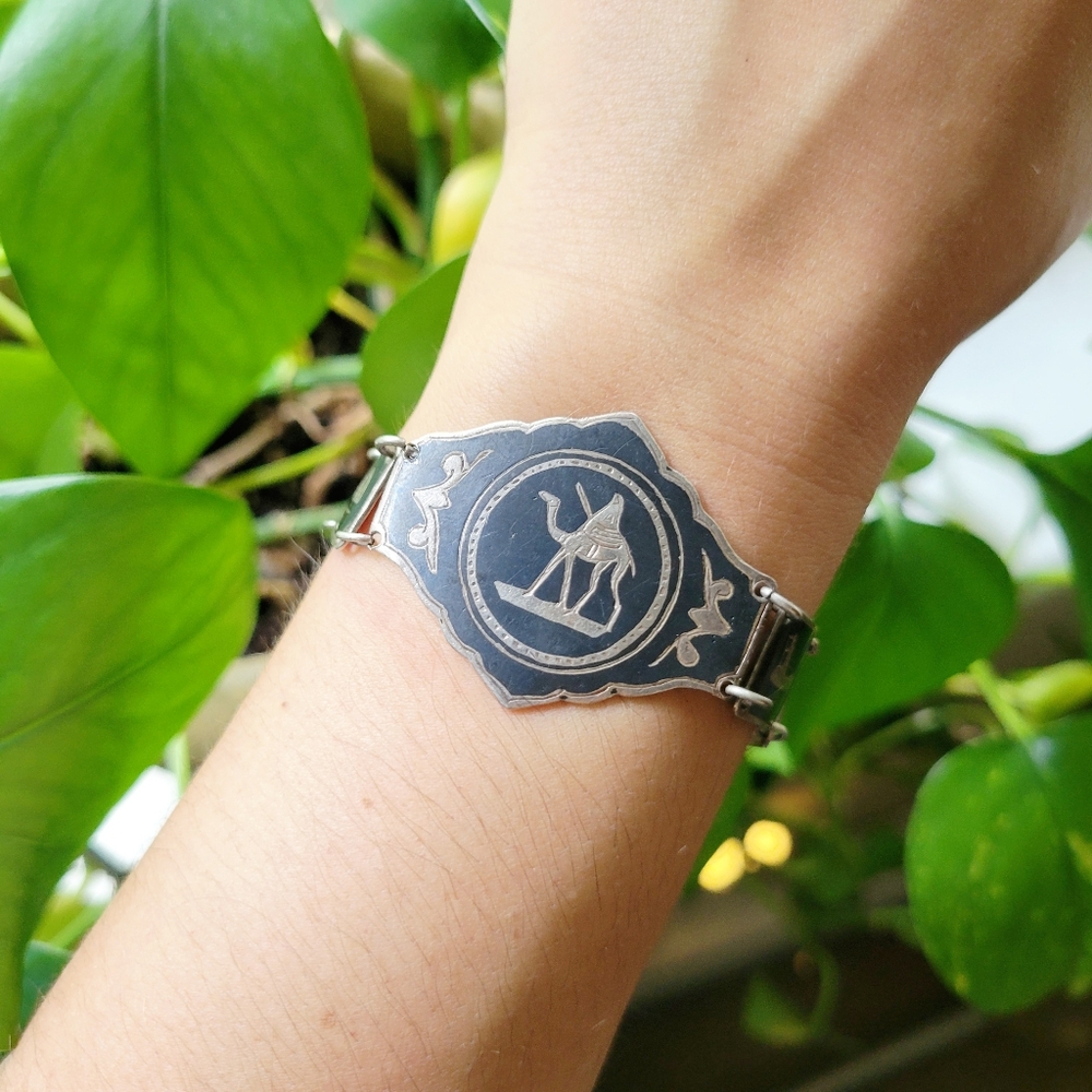 *RARE* Vintage Egyptian Silver & Enamel Bracelet